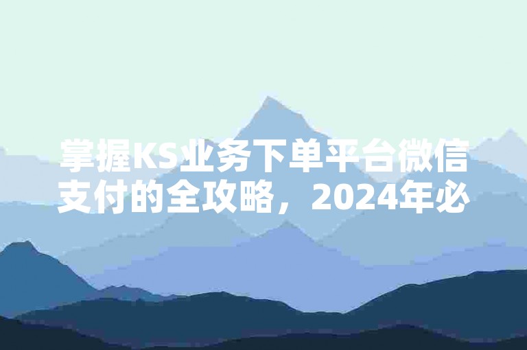 掌握KS业务下单平台微信支付的全攻略，2024年必备技能！