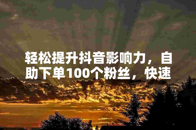 轻松提升抖音影响力，自助下单100个粉丝，快速增加短视频关注与点赞量。