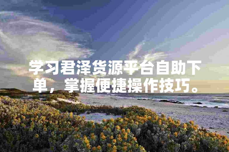 学习君泽货源平台自助下单,掌握便捷操作技巧。