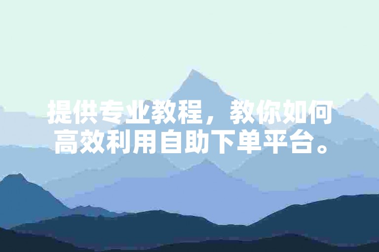 提供专业教程，教你如何高效利用自助下单平台。