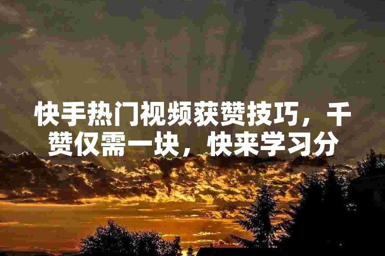快手热门视频获赞技巧，千赞仅需一块，快来学习分享。