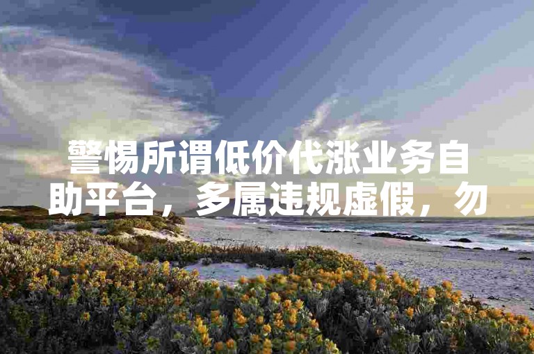 警惕所谓低价代涨业务自助平台，多属违规虚假，勿轻信尝试。