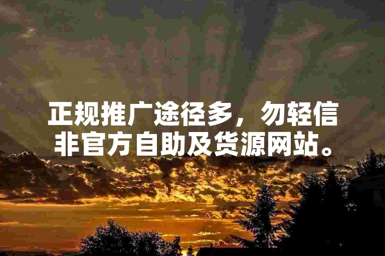 正规推广途径多，勿轻信非官方自助及货源网站。
