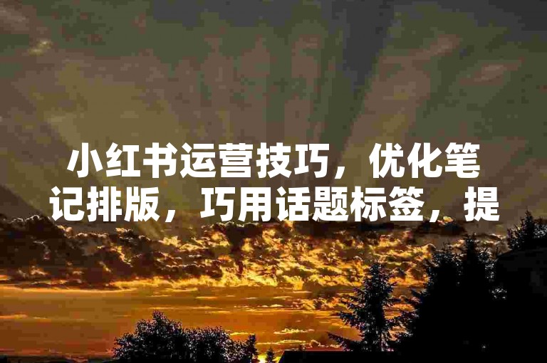 小红书运营技巧，优化笔记排版，巧用话题标签，提升曝光！新手必看！