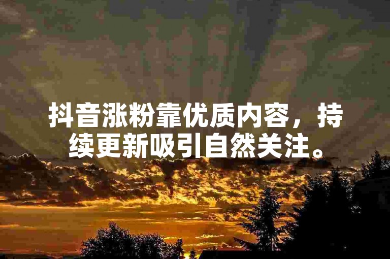 抖音涨粉靠优质内容，持续更新吸引自然关注。