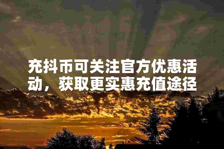 充抖币可关注官方优惠活动，获取更实惠充值途径。