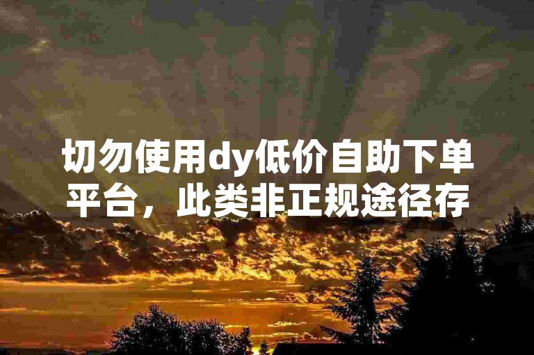 切勿使用dy低价自助下单平台，此类非正规途径存风险。