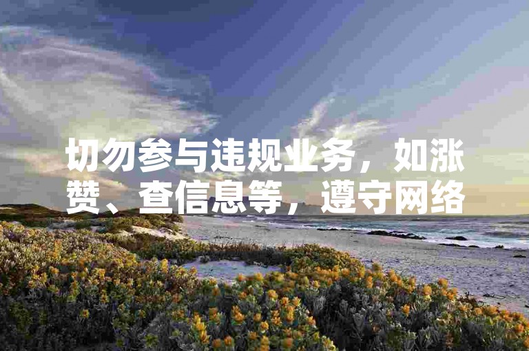 切勿参与违规业务，如涨赞、查信息等，遵守网络规则。